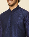 alt message - Manyavar Men Dark Blue Sequined Embroidered Bel Buti Patterned Kurta Set image number 1